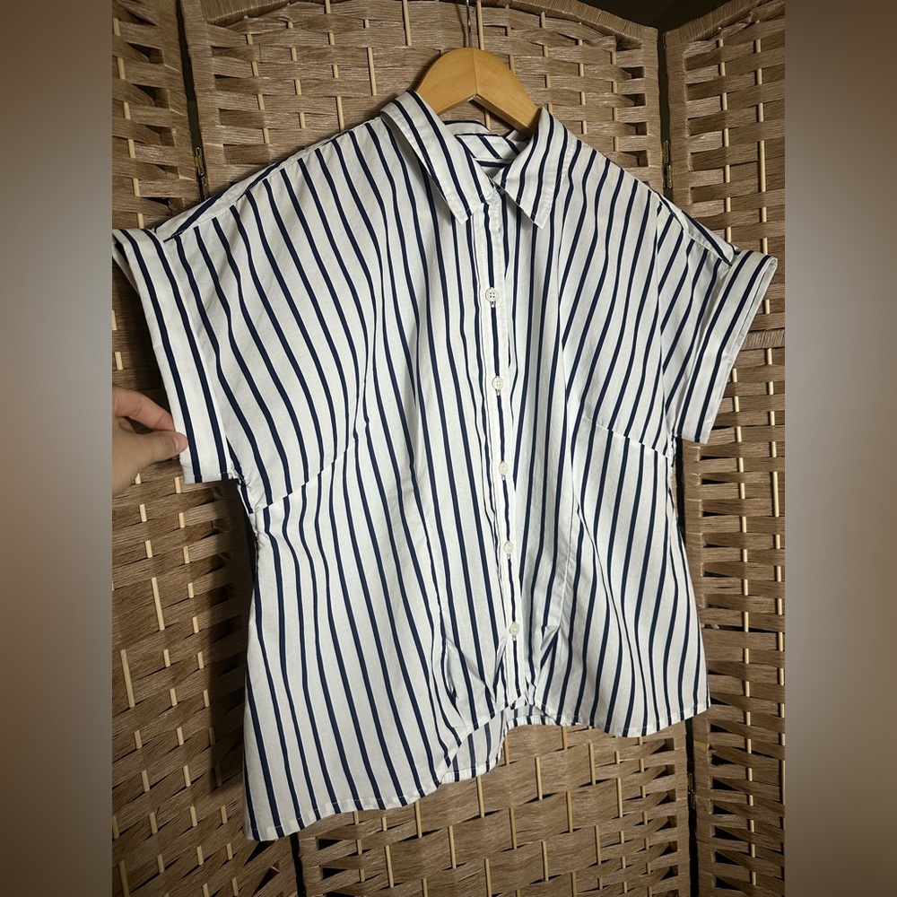 Talbots Twist Hem Nautical Stripe Shirt Top - Size Medium - Picture 4 of 10